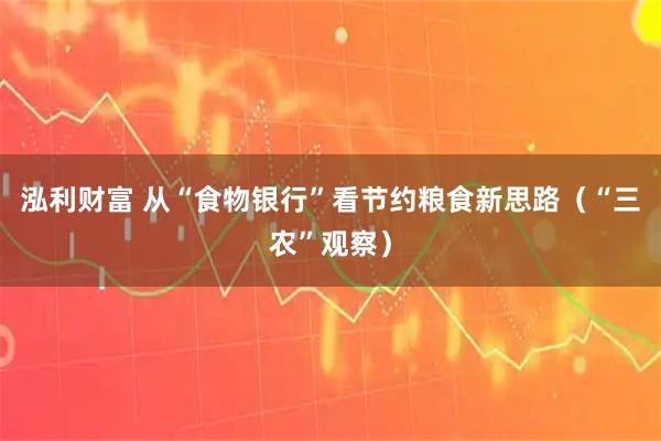 泓利财富 从“食物银行”看节约粮食新思路（“三农”观察）